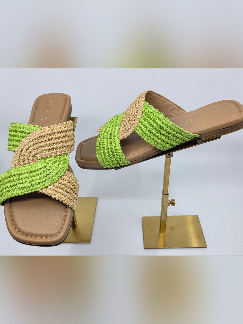 Women’s Braided Slide Sandals in Green and Tan - Marc Fisher